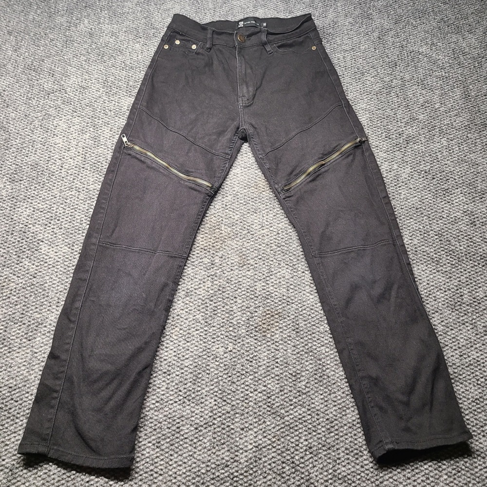 Black Premium Moto Zipper Detail Jeans 8BDJ-230BK Size 16 Black Streetwear